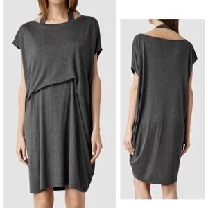 All Saints Pari Draped Grey Soft Jersey Mini Dress (L)